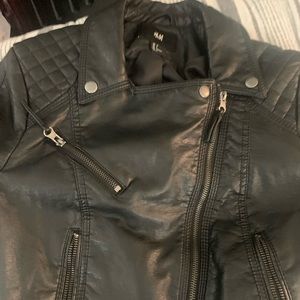 Black leather moto coat